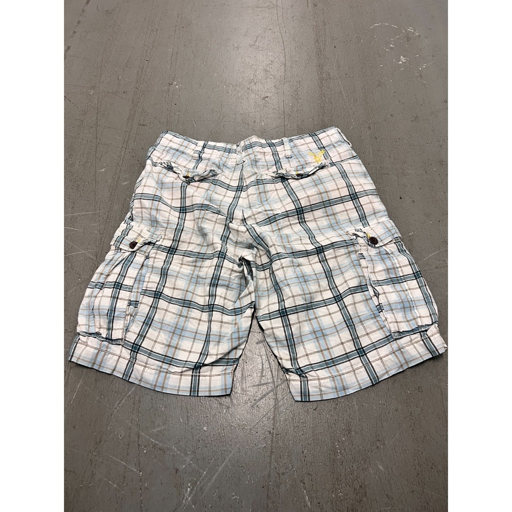 American‎ Eagle Outfitters Shorts Mens 36 White Blue Plaid Cargo Pockets Summer - Picture 2 of 7